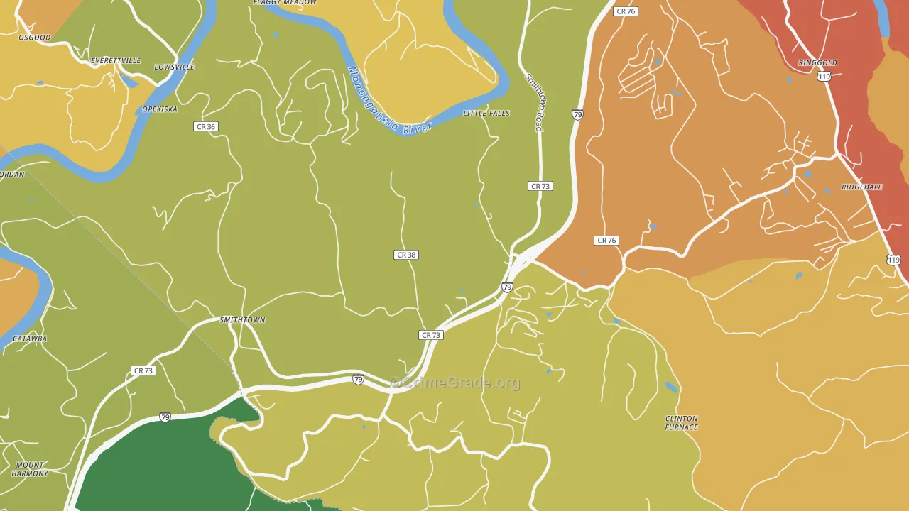 Opekiska, WV Map of Vehicle Theft Rates