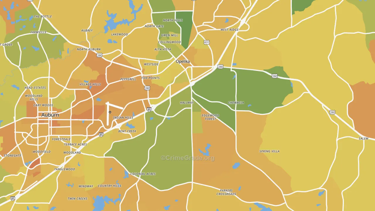 Opelika, AL Map of Vehicle Theft Rates