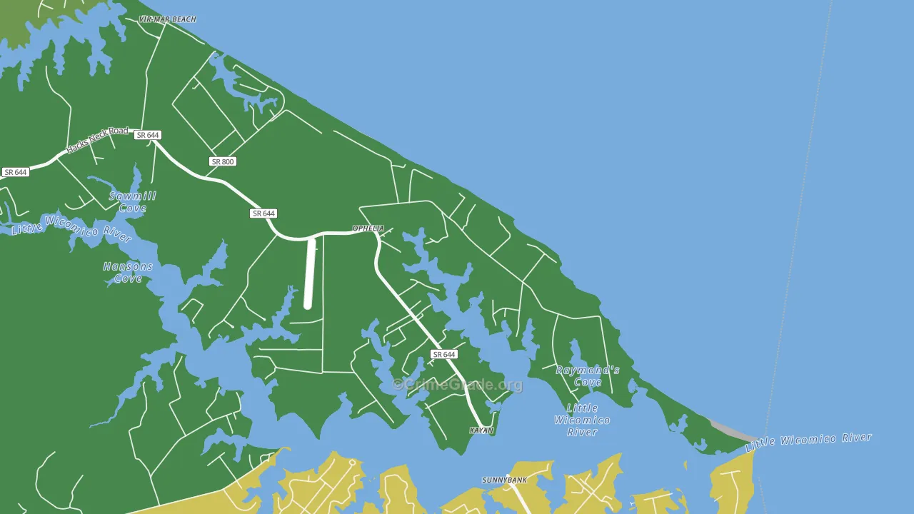 Ophelia, VA Map of Vehicle Theft Rates