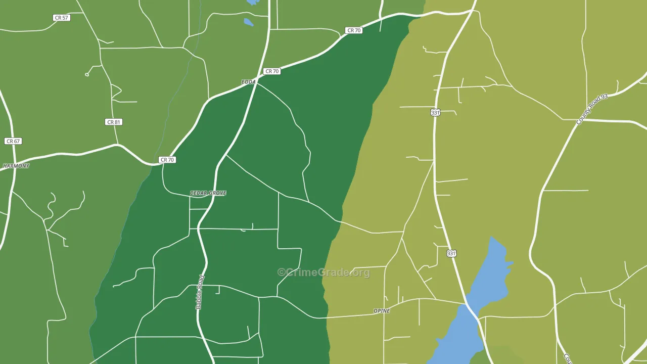 Opine, AL Map of Vehicle Theft Rates