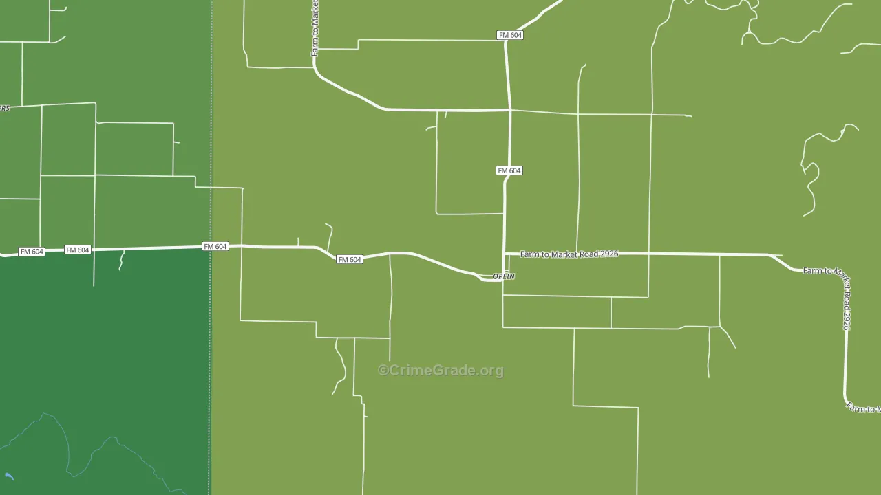 Oplin, TX Map of Vehicle Theft Rates