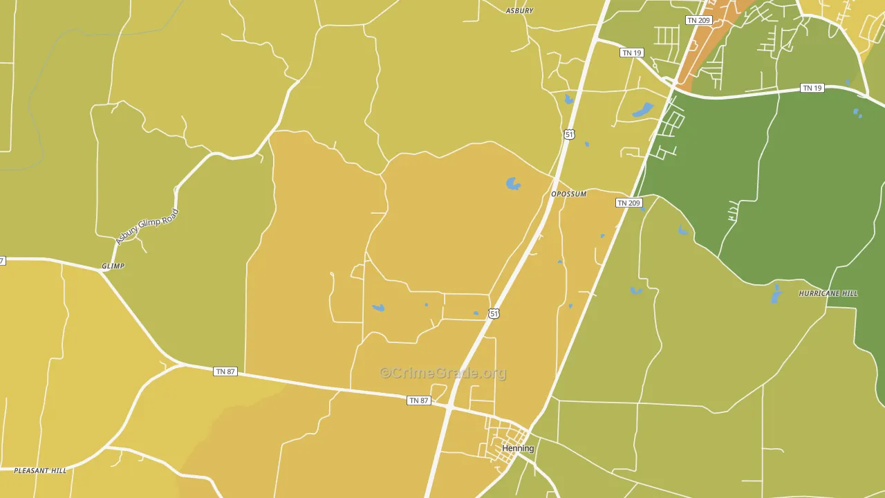 Opossum, TN Map of Vehicle Theft Rates