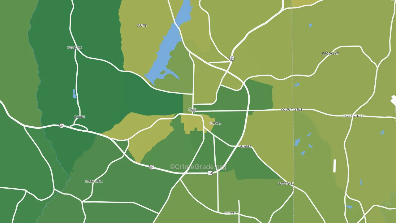 Opp, AL Map of Vehicle Theft Rates