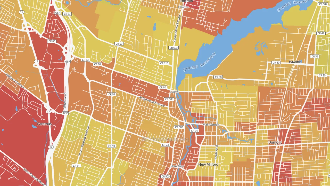 Oradell, NJ Map of Vehicle Theft Rates