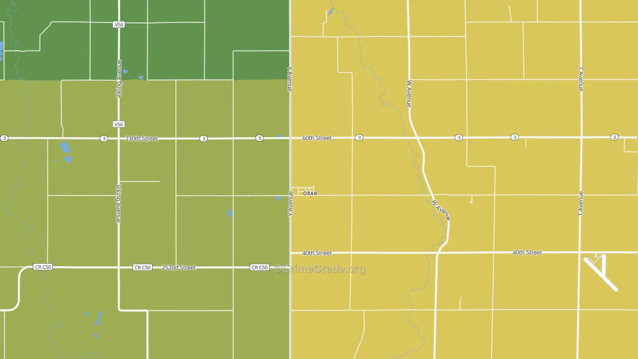 Oran, IA Map of Vehicle Theft Rates