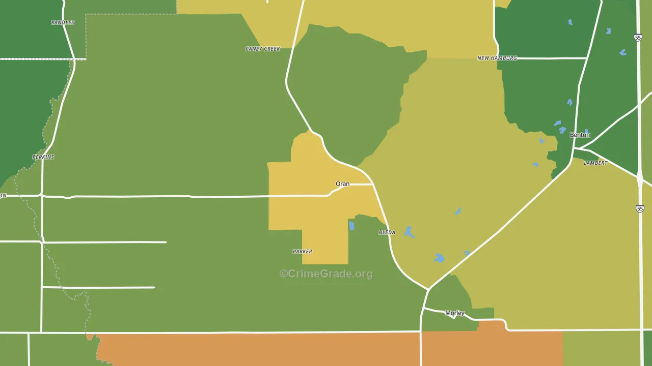 Oran, MO Map of Vehicle Theft Rates