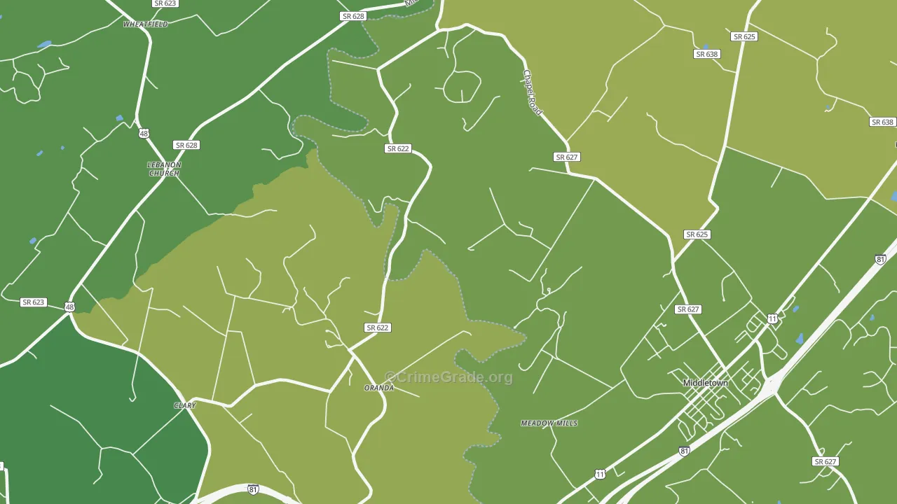 Oranda, VA Map of Vehicle Theft Rates