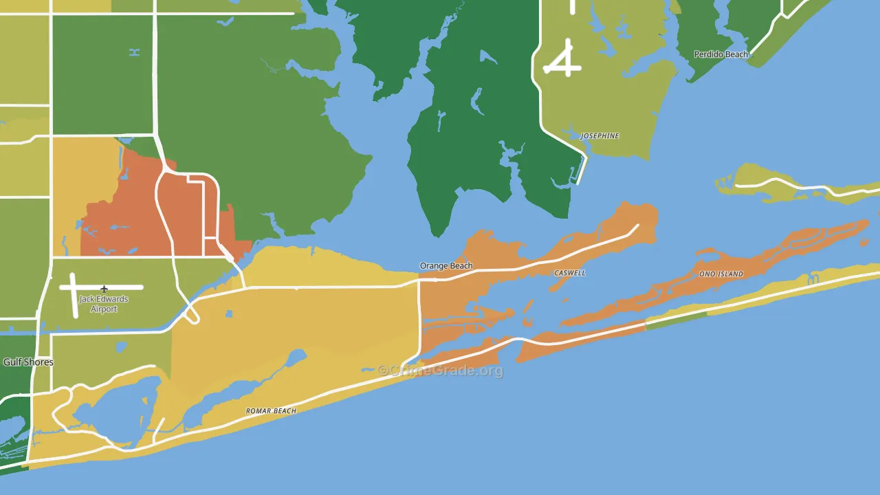 Orange Beach, AL Map of Vehicle Theft Rates