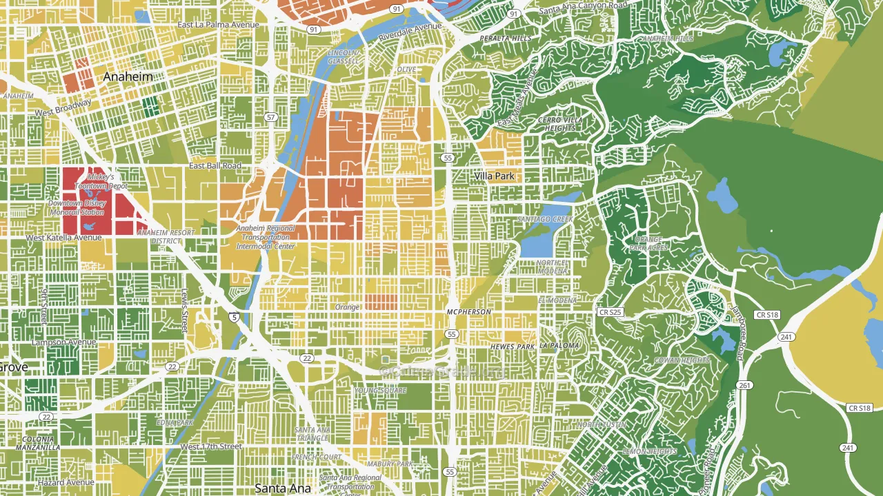 Orange, CA Map of Vehicle Theft Rates