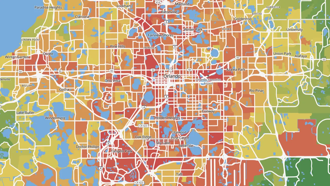 Orange County, FL Map of Vehicle Theft Rates