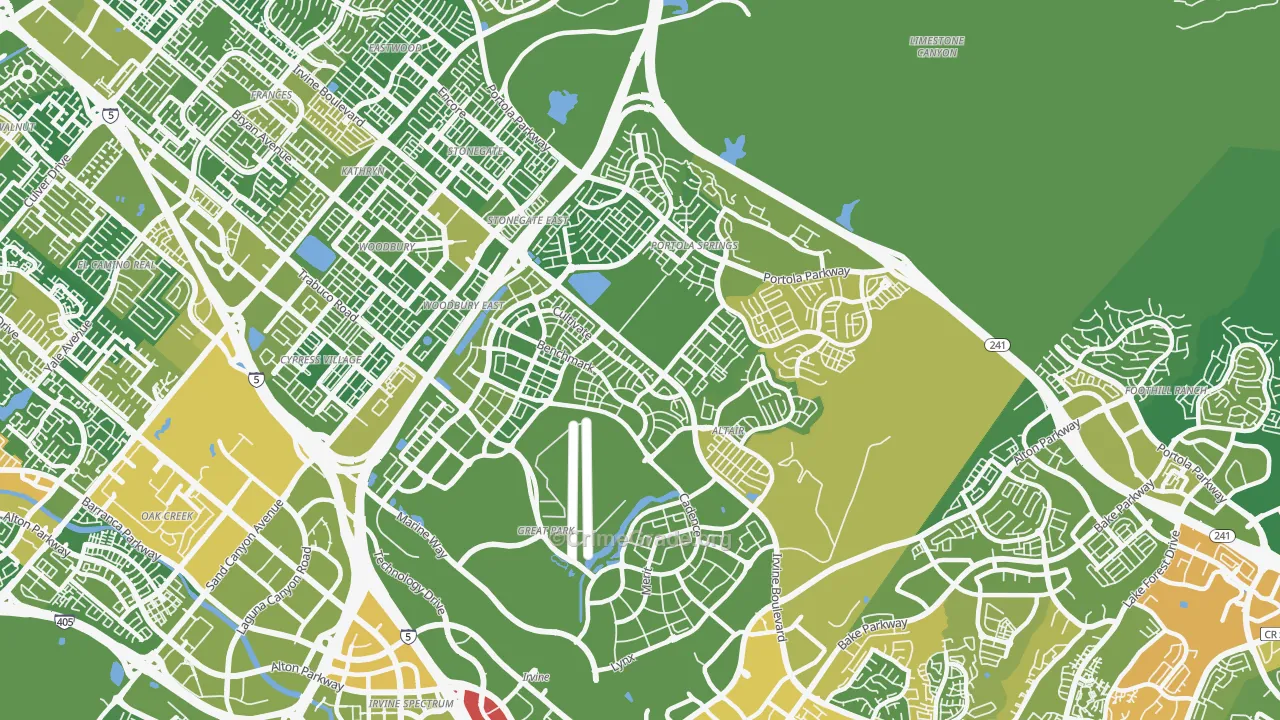 Orange County Great Park, Irvine, CA Map of Vehicle Theft Rates