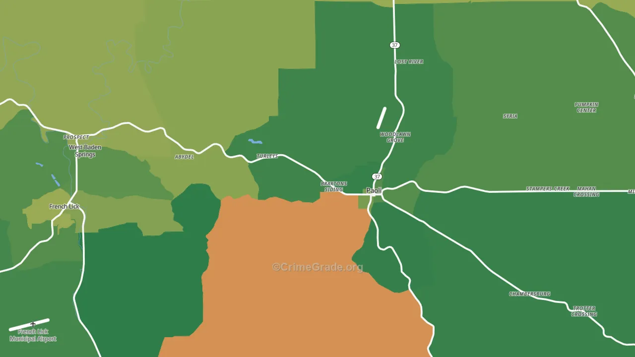 Orange County, IN Map of Vehicle Theft Rates