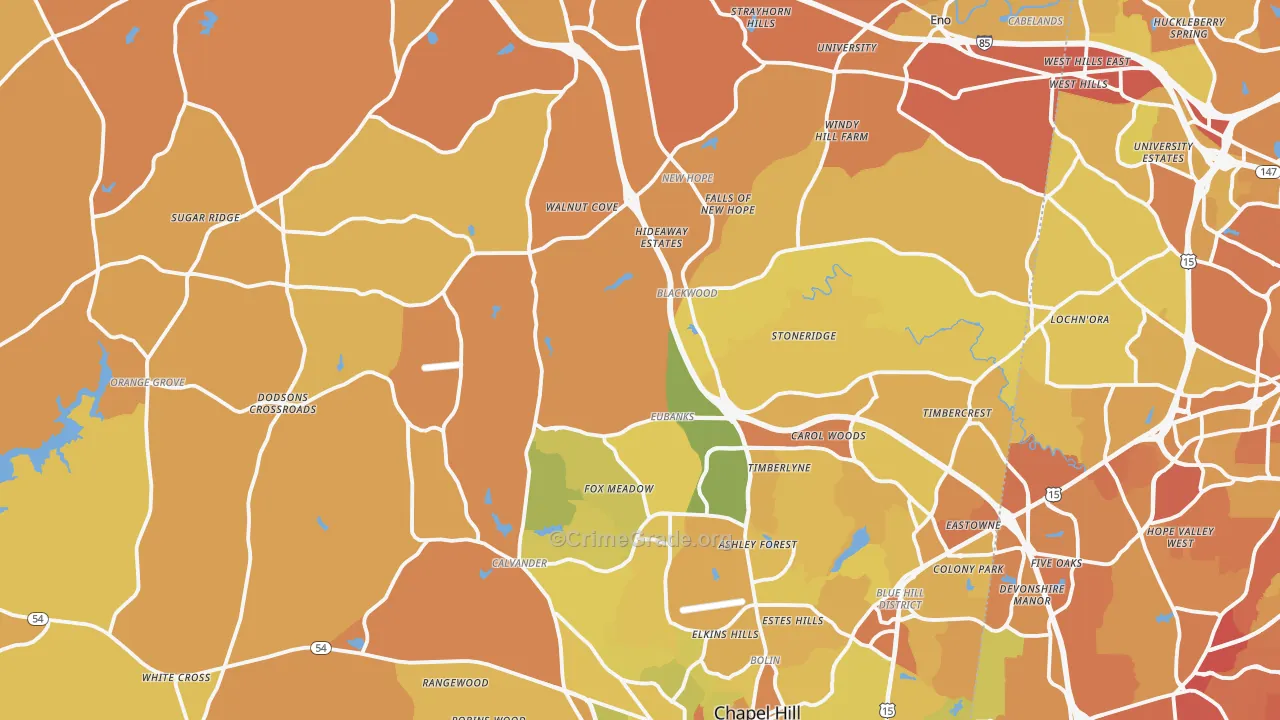 Orange County, NC Map of Vehicle Theft Rates