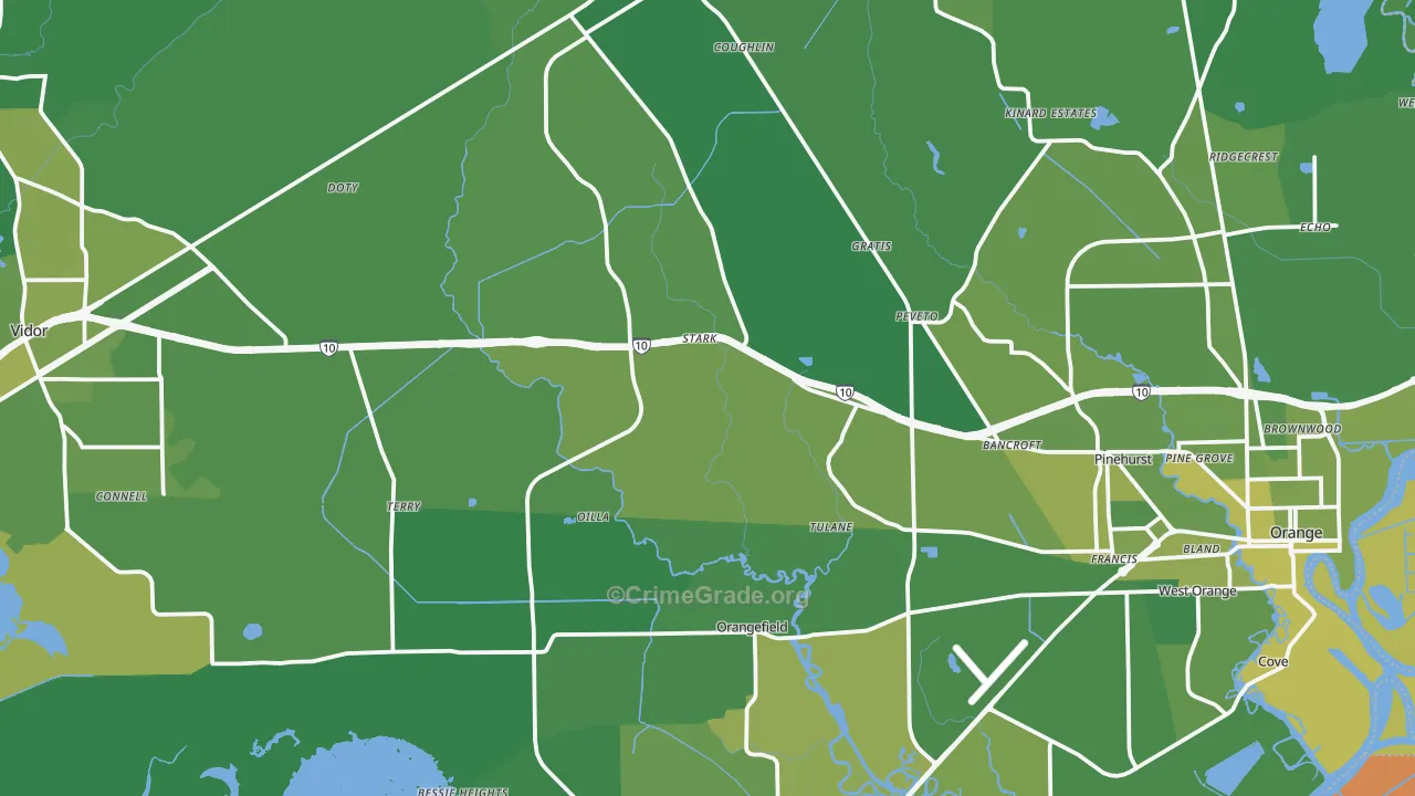 Orange County, TX Map of Vehicle Theft Rates