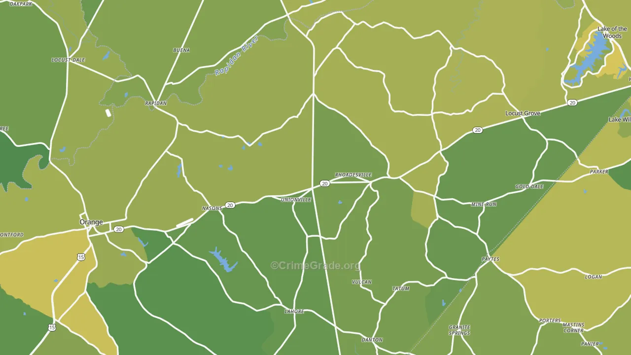 Orange County, VA Map of Vehicle Theft Rates