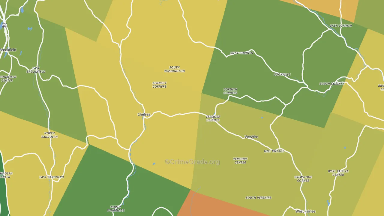 Orange County, VT Map of Vehicle Theft Rates