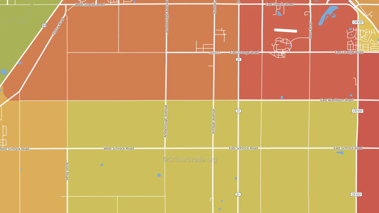 Orange, IA Map of Vehicle Theft Rates