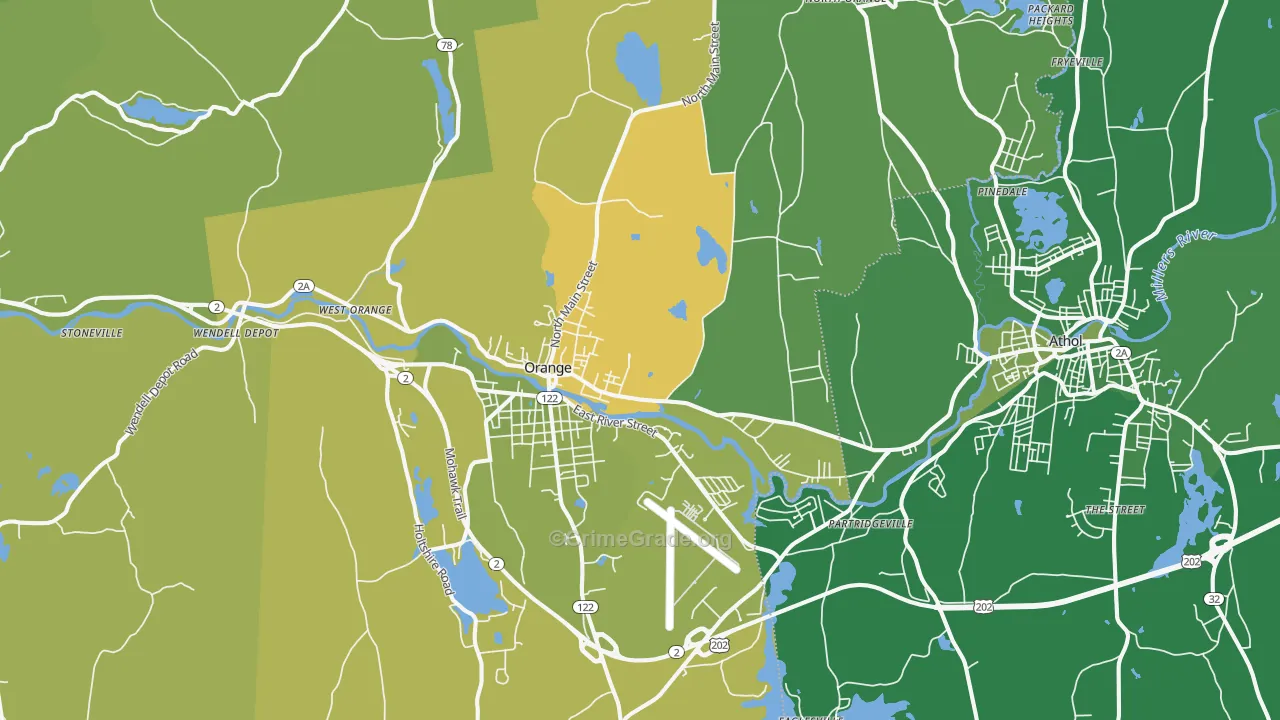Orange, MA Map of Vehicle Theft Rates
