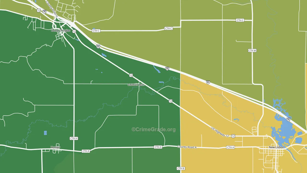 Orange Mill, WI Map of Vehicle Theft Rates