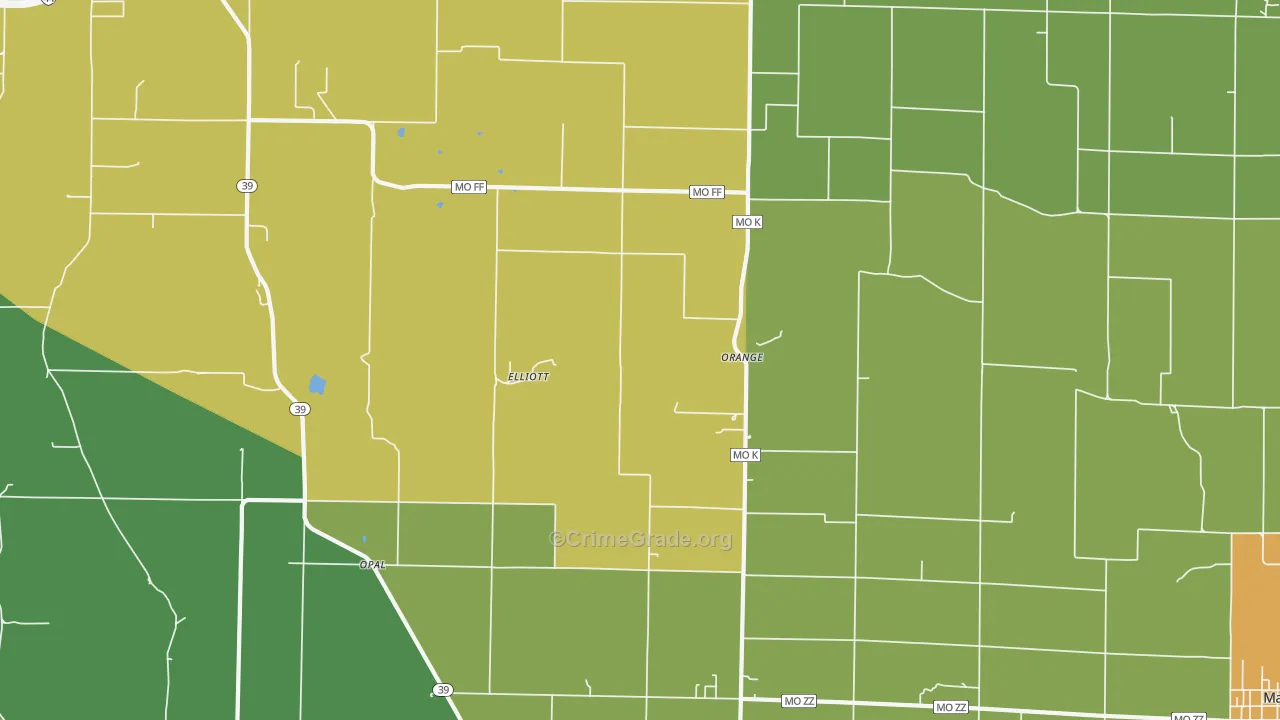 Orange, MO Map of Vehicle Theft Rates