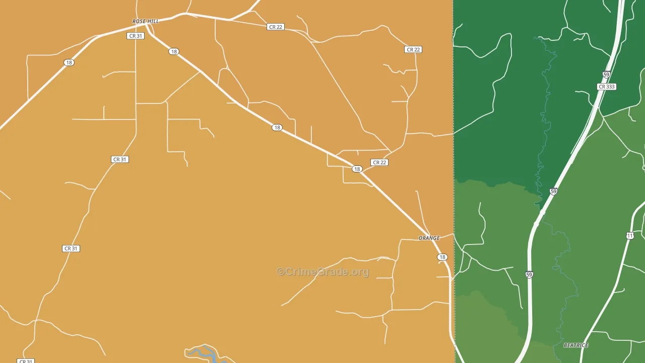 Orange, MS Map of Vehicle Theft Rates