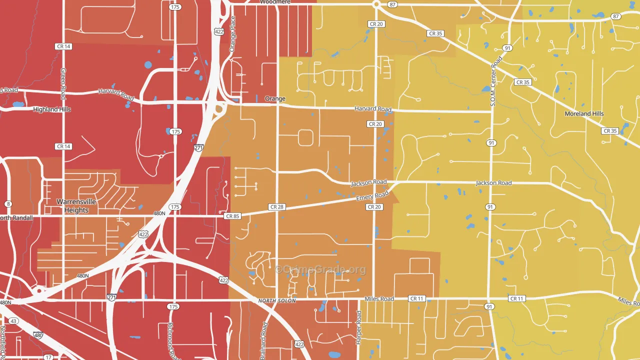 Orange, OH Map of Vehicle Theft Rates