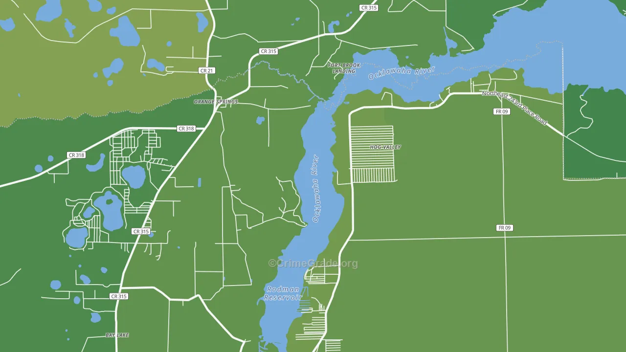 Orange Springs, FL Map of Vehicle Theft Rates