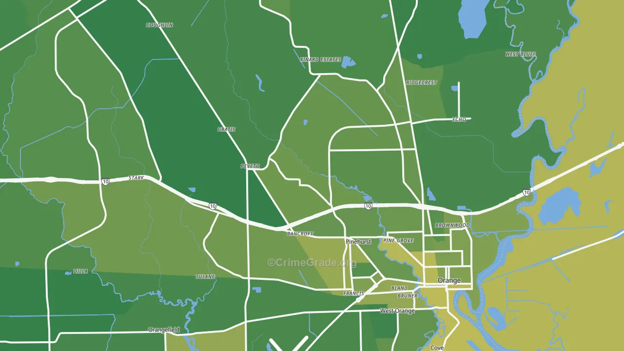 Orange, TX Map of Vehicle Theft Rates