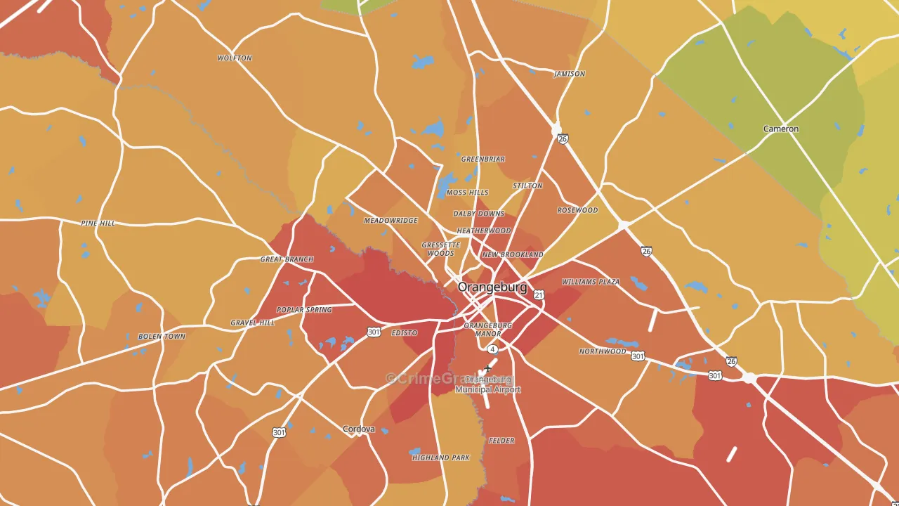 Orangeburg, SC Map of Vehicle Theft Rates