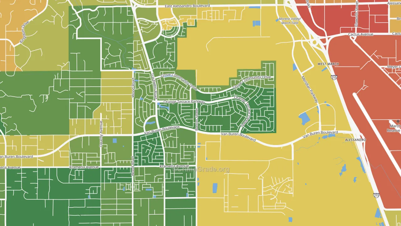 Orangecrest, Riverside, CA Map of Vehicle Theft Rates