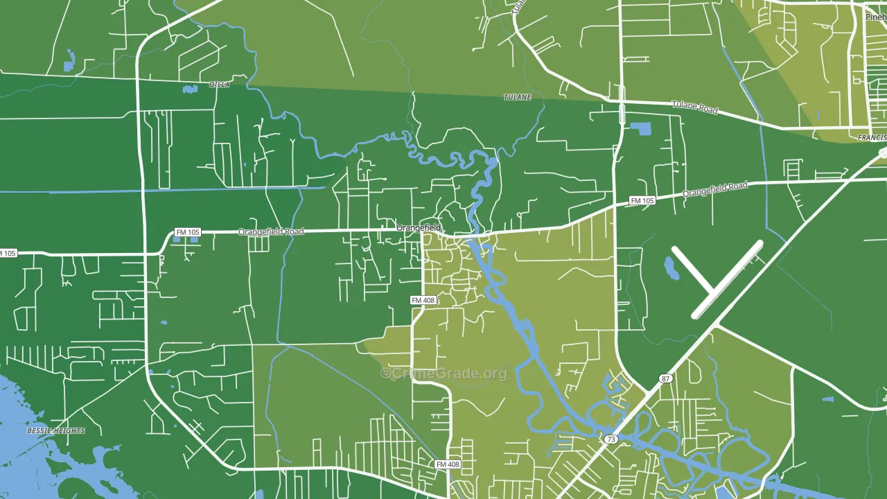 Orangefield, TX Map of Vehicle Theft Rates
