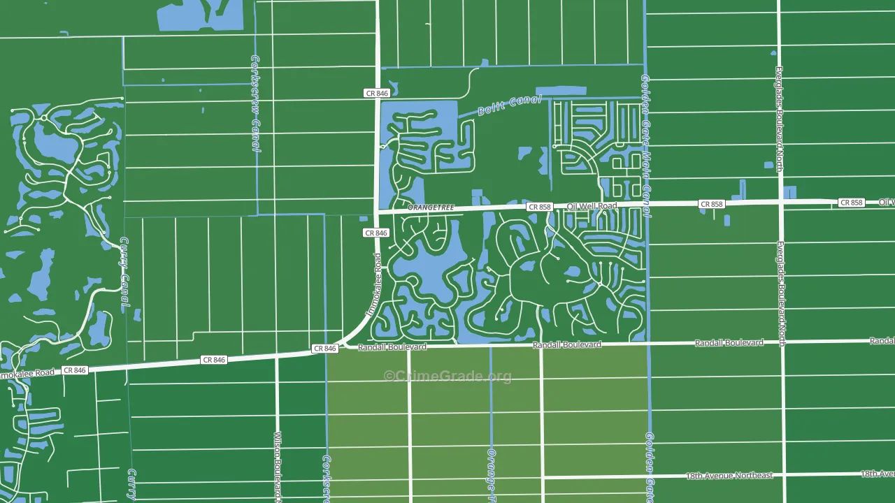 Orangetree, Naples, FL Map of Vehicle Theft Rates