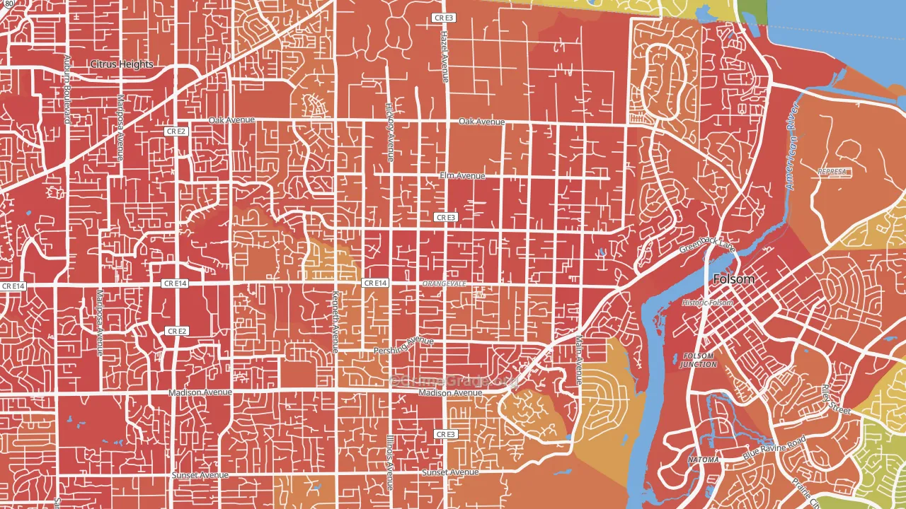 Orangevale, CA Map of Vehicle Theft Rates