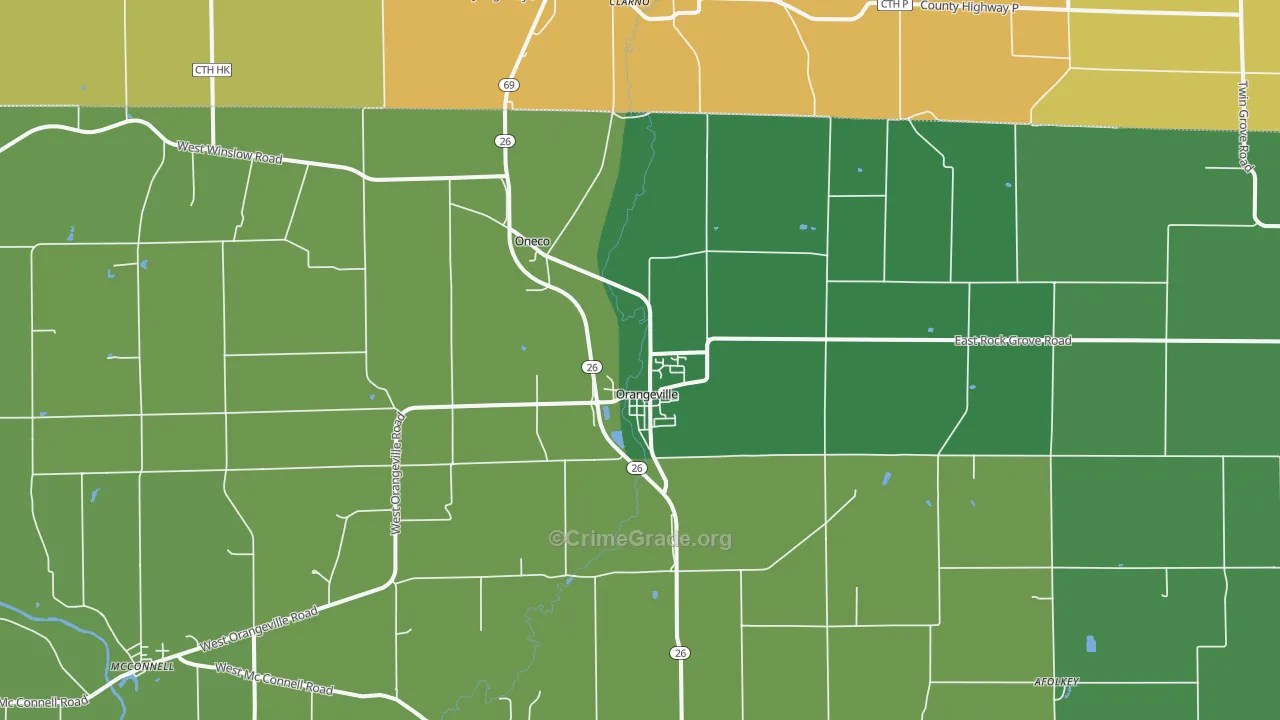 Orangeville, IL Map of Vehicle Theft Rates