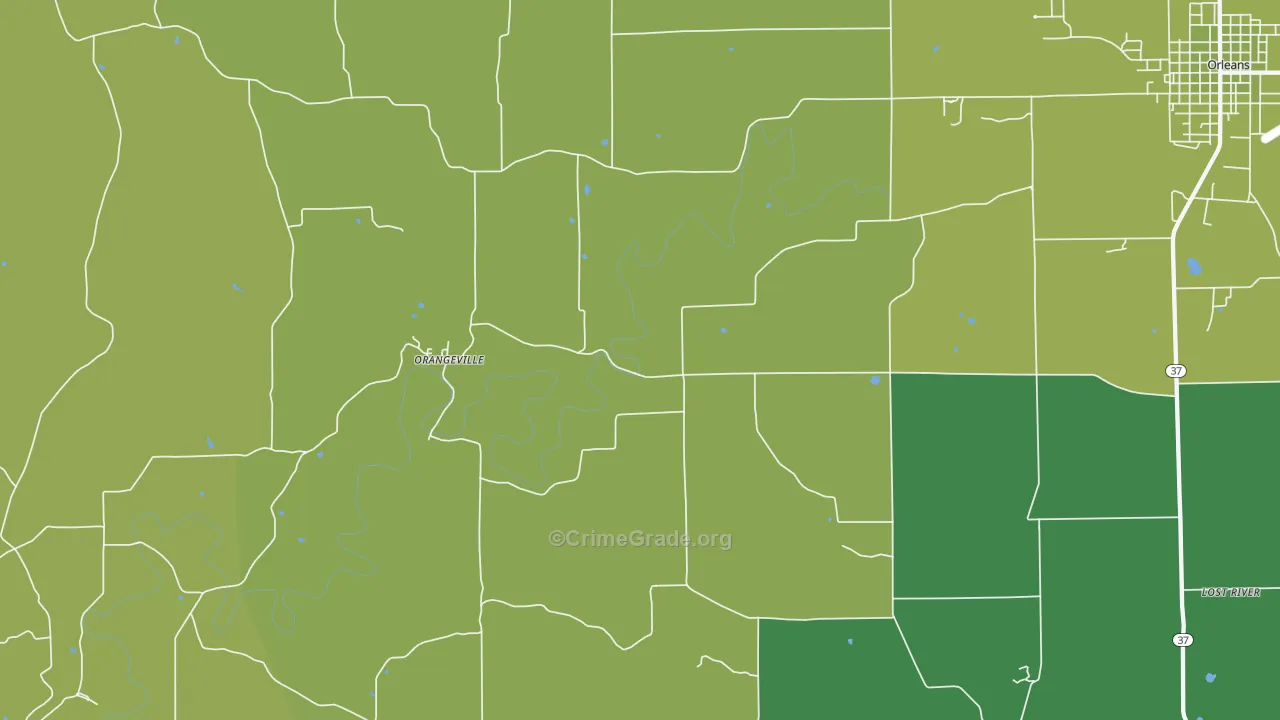 Orangeville, IN Map of Vehicle Theft Rates