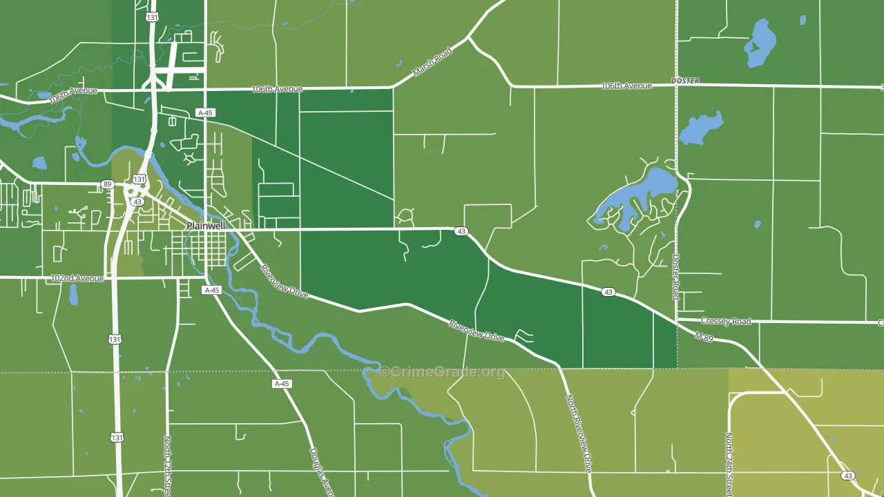 Orangeville, MI Map of Vehicle Theft Rates
