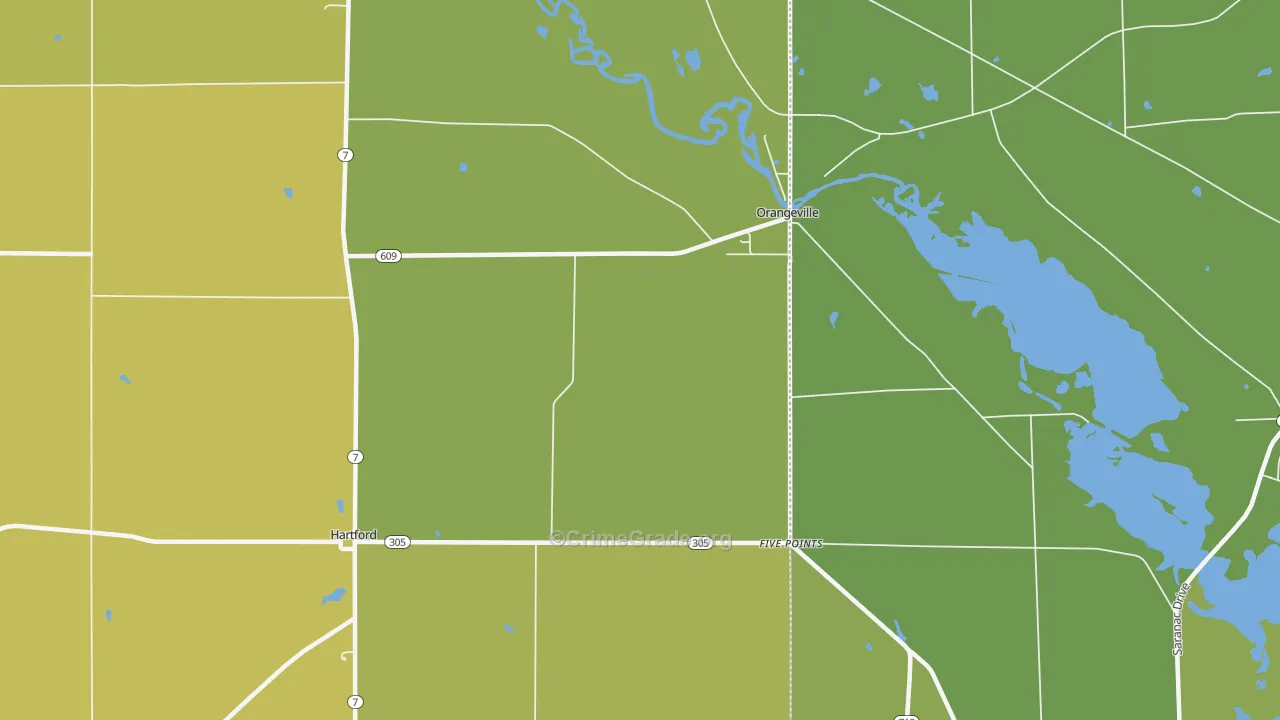 Orangeville, OH Map of Vehicle Theft Rates