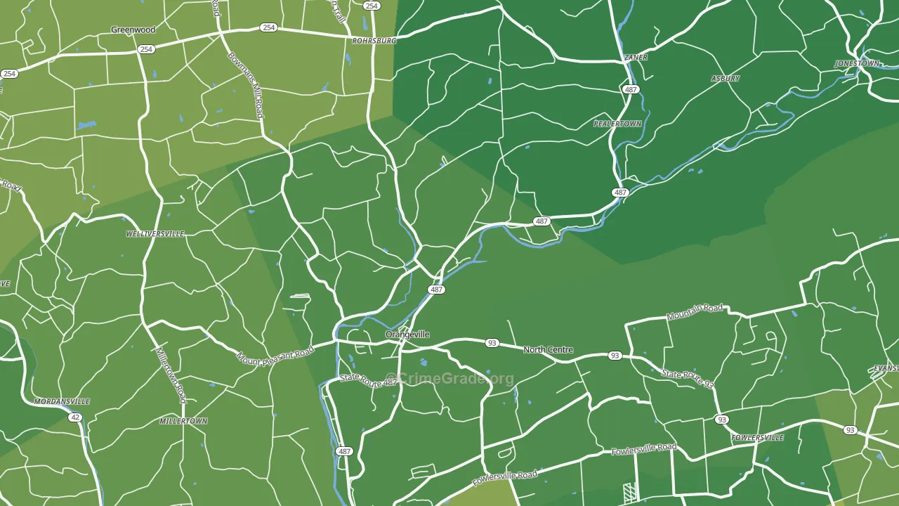 Orangeville, PA Map of Vehicle Theft Rates