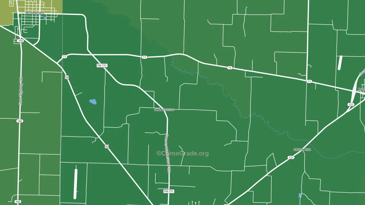 Orangeville, TX Map of Vehicle Theft Rates