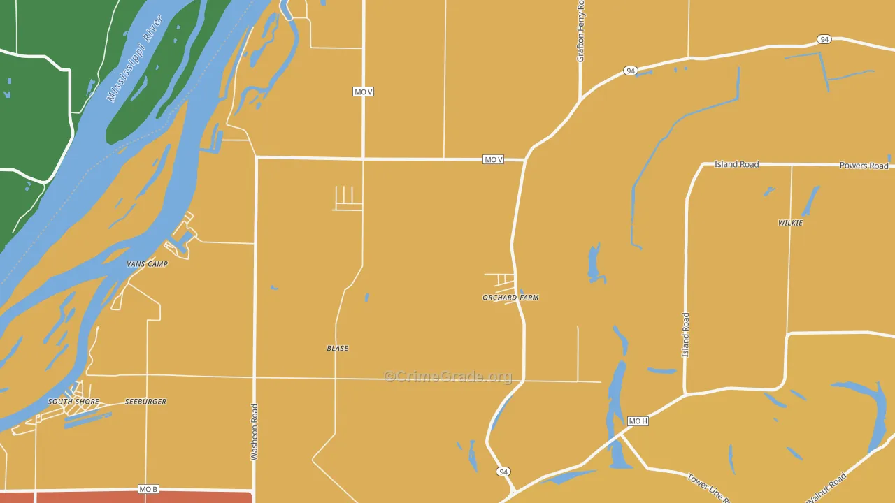 Orchard Farm, MO Map of Vehicle Theft Rates