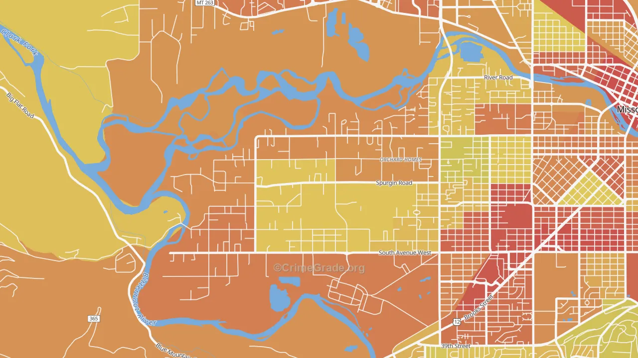Orchard Homes, MT Map of Vehicle Theft Rates
