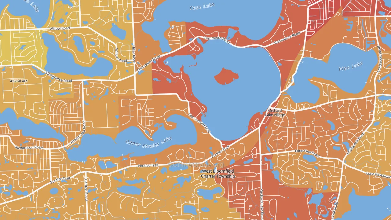 Orchard Lake Village, MI Map of Vehicle Theft Rates
