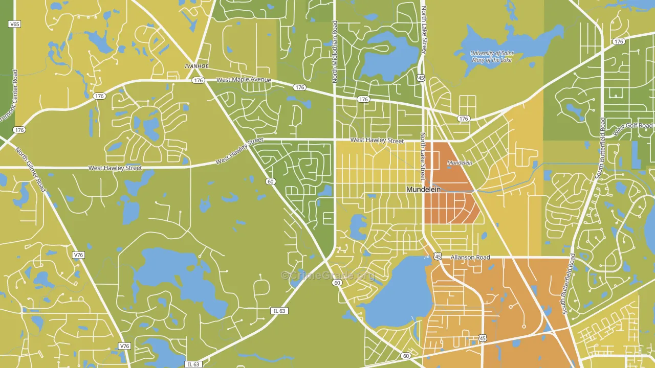 Orchard Meadows, Mundelein, IL Map of Vehicle Theft Rates