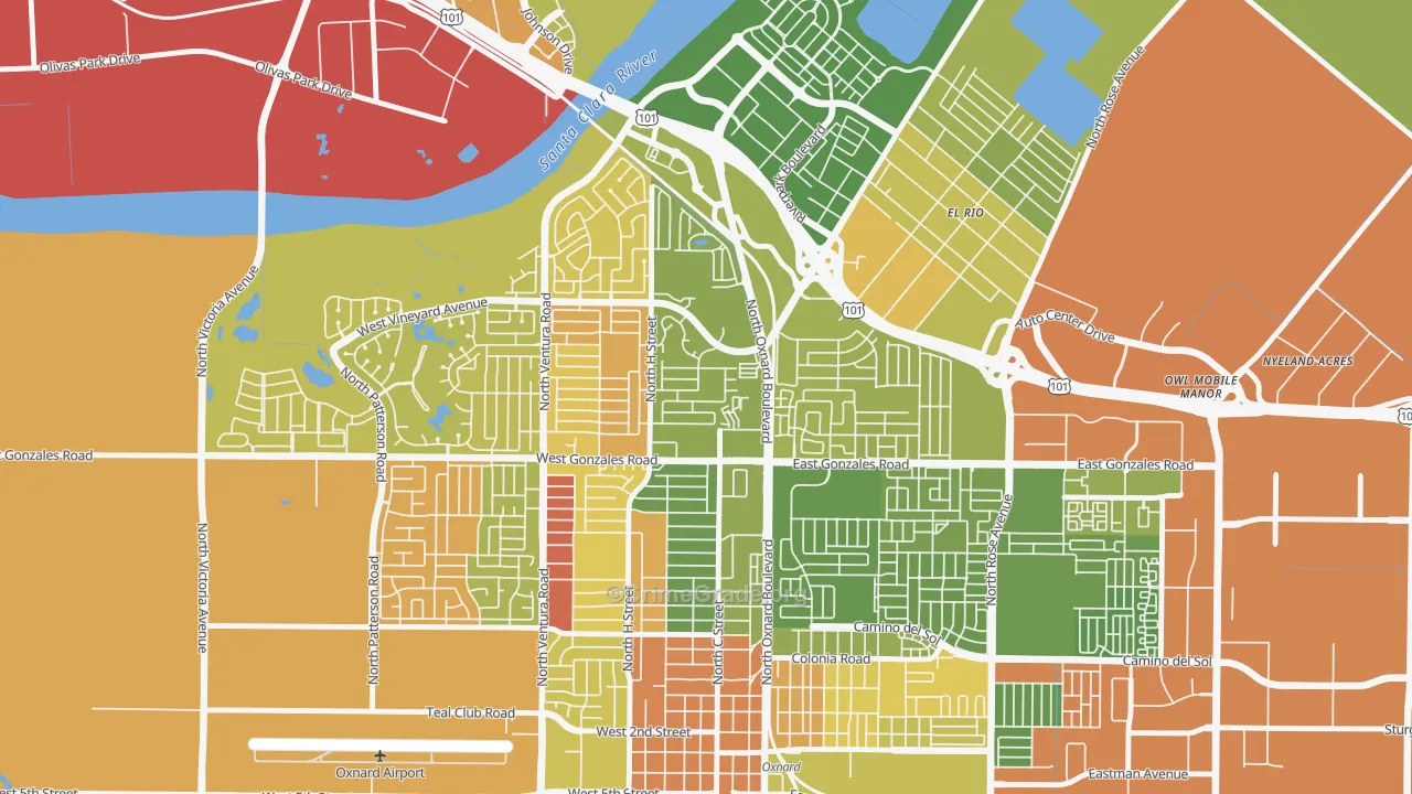 Orchard, Oxnard, CA Map of Vehicle Theft Rates