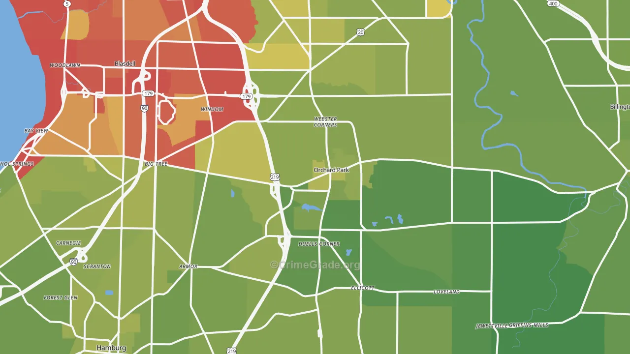 Orchard Park, NY Map of Vehicle Theft Rates