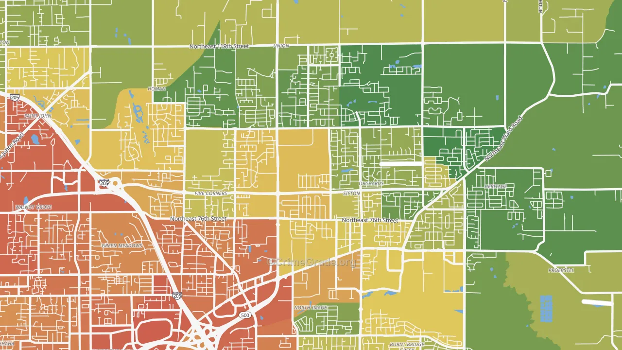 Orchards Area, Orchards, WA Map of Vehicle Theft Rates