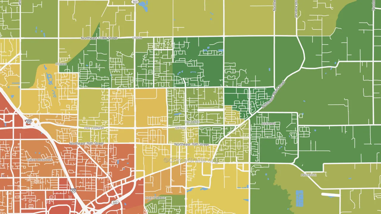 Orchards, WA Map of Vehicle Theft Rates