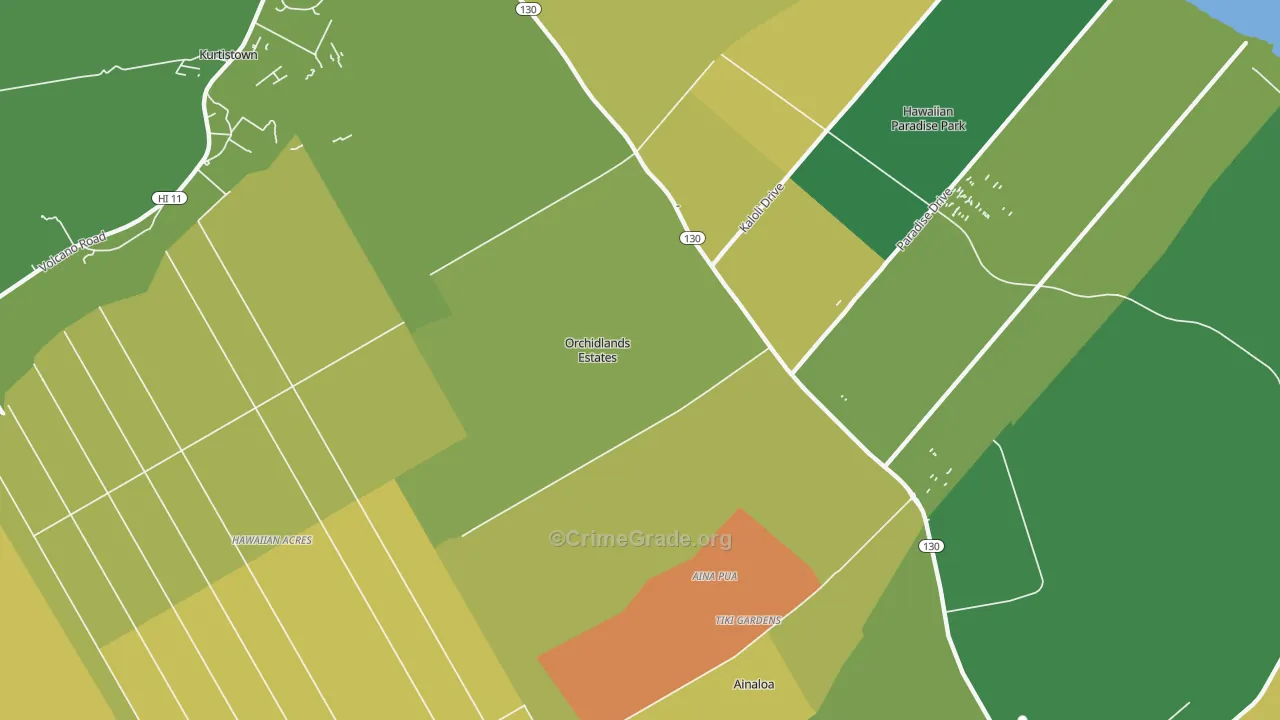 Orchidlands Estates, Keaau, HI Map of Vehicle Theft Rates