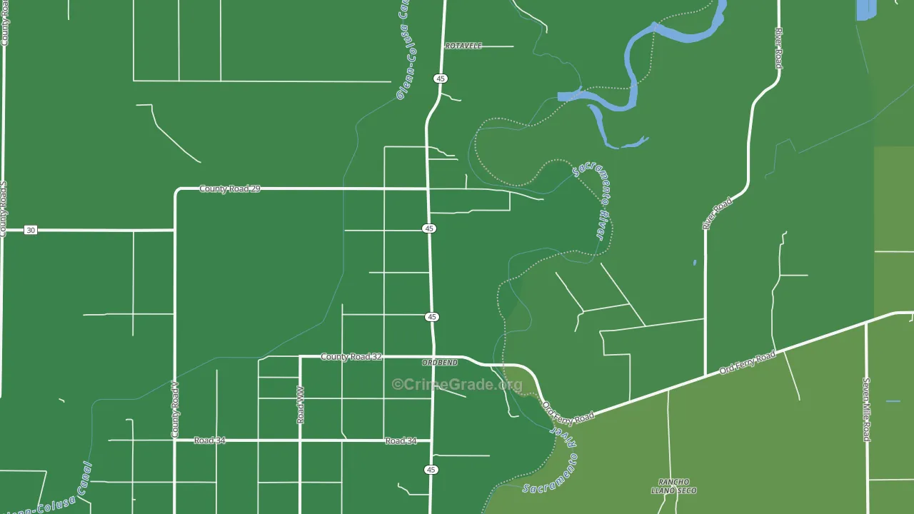 Ordbend, CA Map of Vehicle Theft Rates