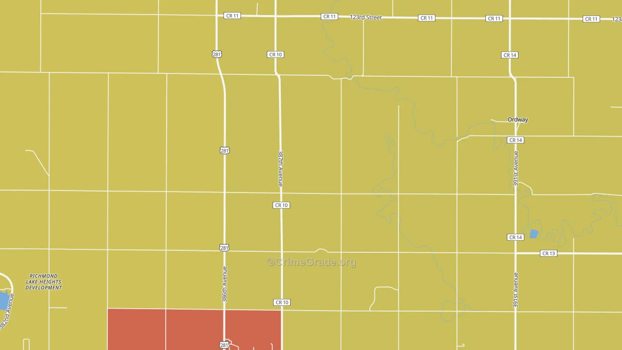 Ordway, SD Map of Vehicle Theft Rates